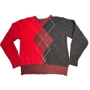 Vintage Savile Row Shetland Wool Sweater M Made in England Argyle Pullover Red